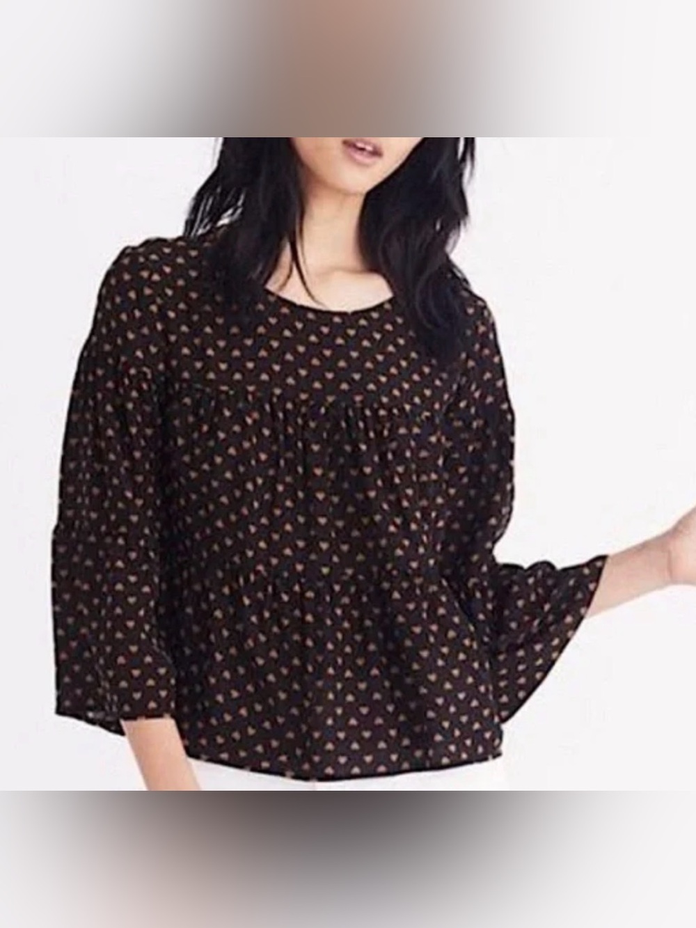 Madewell Black Peasant Blouse with Tiny Heart Print